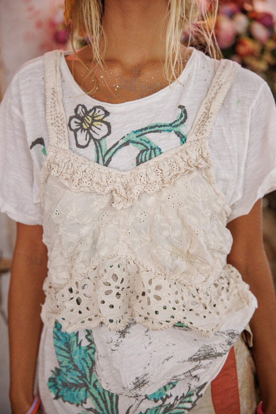 Olive Eyelet Ruffle Cami